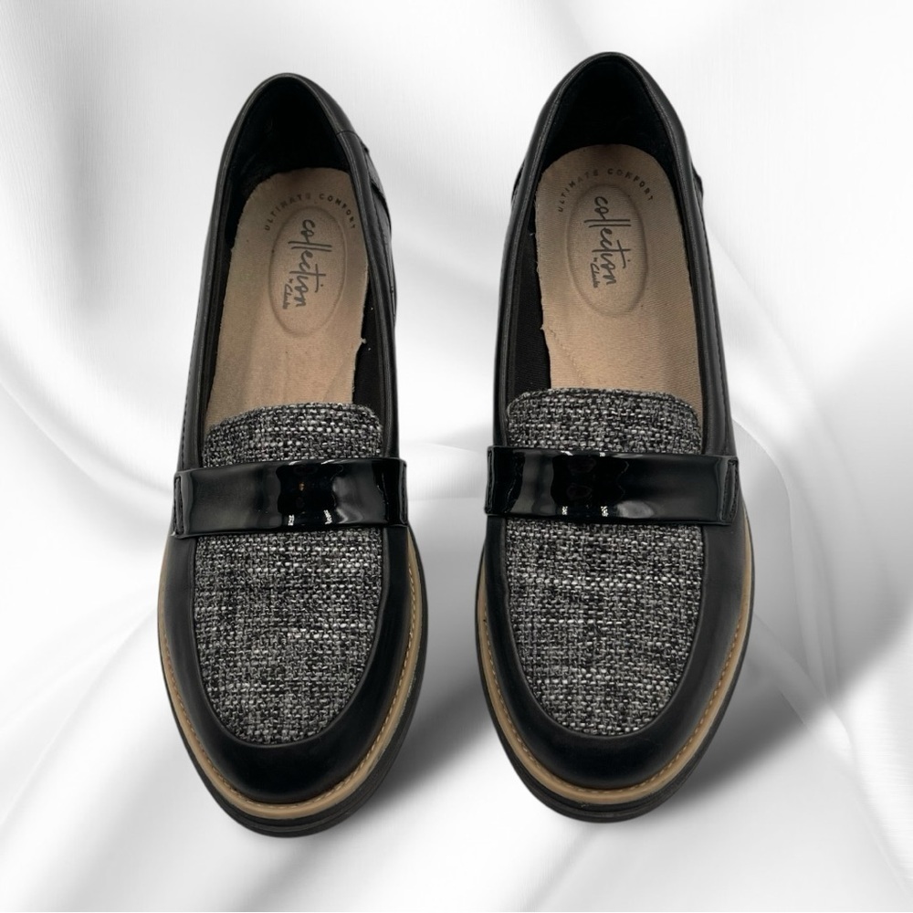 Clarks Women's Sharon Gracie Black Tweed Women's Loafers Size 8.5M - Picture 3 of 15